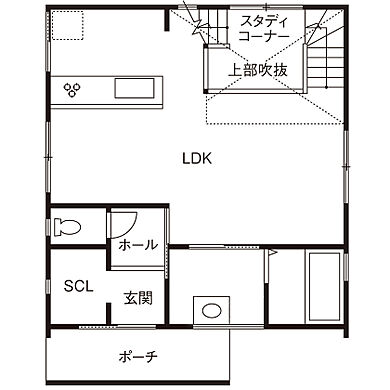 株式会社エスクリエイトの施工事例「岸和田市 ヴィンテージでファンシーな家」の1階間取り図の画像1