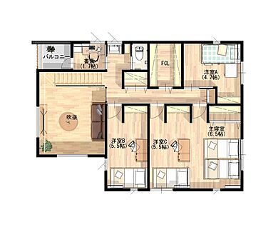 近藤建設株式会社の施工事例「モデルハウスの魅力を採り入れた、ZEHを超える「断熱等級7」の家」の2階間取り図の画像2