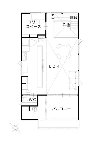 株式会社タイコーアーキテクトの施工事例「勾配天井で2階LDKでも開放感のあるオシャレなパッシブデザインハウス」の2階間取り図の画像1