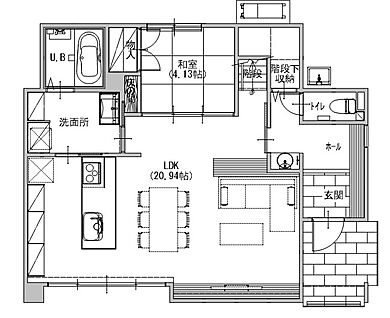 東宝ホーム株式会社 熊本支店の施工事例「重厚感とナチュラルデザインを兼ね備えた邸宅」の1階間取り図の画像1