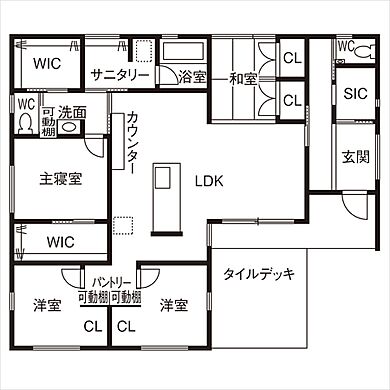 株式会社Lib Work 大分店の施工事例「効率的な動線を追求し、毎日の暮らしやすさと細部まで「好き」を実現」の1階間取り図の画像1