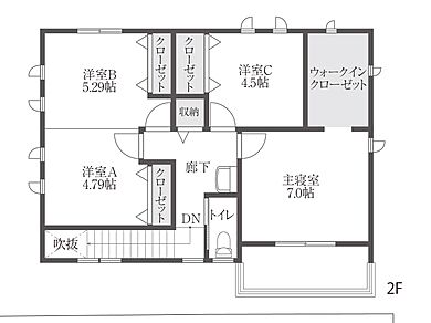ハウスジャパンの施工事例「安城市_集う人が楽しく、笑顔になる工夫満載なお家」の2階間取り図の画像2
