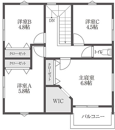 ハウスジャパンの施工事例「★カジュアルモダンテイストの4LDK!キッチン周りの収納が充実したお家」の2階間取り図の画像2