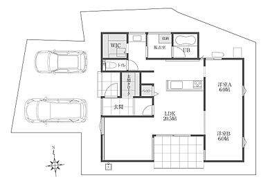 ハウスジャパンの施工事例「暮らしを楽しむ余白のある平屋【Life-size等身大の平屋】」の1階間取り図の画像1