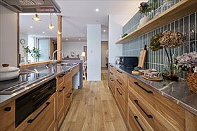 株式会社Lib Workの施工事例「【平屋・カフェ風・勾配天井】木・真鍮・モルタルをいかした心落ち着くカフェ風の家」の画像3