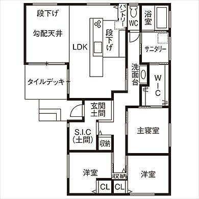 株式会社Lib Work 千葉店の施工事例「家事がラクな動線を実現。やわらかなカフェ風の平屋」の1階間取り図の画像1