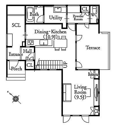 株式会社土屋ホームの施工事例「【江別市/33.9坪/3LDK】プライベート空間と隠れ家風の部屋が魅力的なお家」の1階間取り図の画像1
