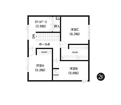 豊栄建設株式会社の施工事例「光溢れる空間で叶える、木目とグレーで整う暮らし。」の2階間取り図の画像2