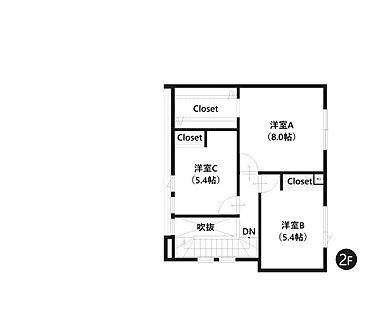 豊栄建設株式会社の施工事例「収納まで美しく。光と暮らす家」の2階間取り図の画像2