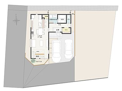 東亜ハウス株式会社の施工事例「空とつながる、スカイバルコニーのある家」の1階間取り図の画像1