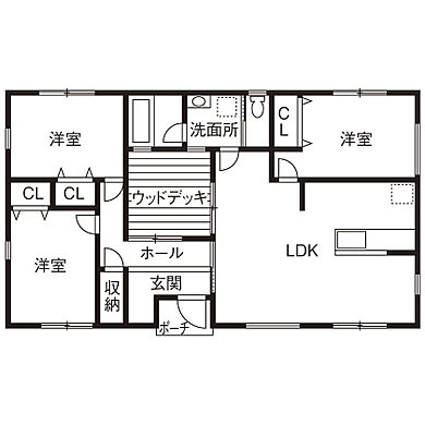 CASTLE HOMEの施工事例「車とバイク、BBQを思う存分楽しめる!仲間が集まり、自由に楽しむ平屋の住まい」の1階間取り図の画像1
