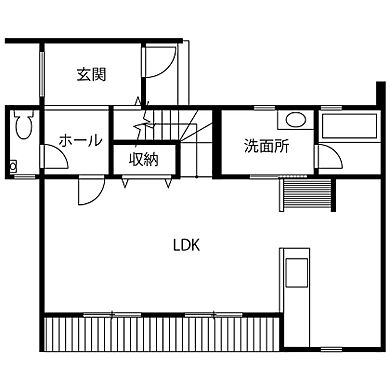 CASTLE HOMEの施工事例「ウッドデッキとLDK がつながった、休日が待ち遠しいCHILL な家」の1階間取り図の画像1