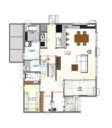 株式会社トキワ・ホームの施工事例「シンプルモダンな家」の1階間取り図の画像1