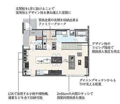 the selectの施工事例「家族が豊かに暮らせる邸宅」の1階間取り図の画像1