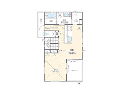 株式会社エドケンハウスの施工事例「ヴィンテージモダン(開放的な勾配天井が広がる2階LDKの家)」の2階間取り図の画像2