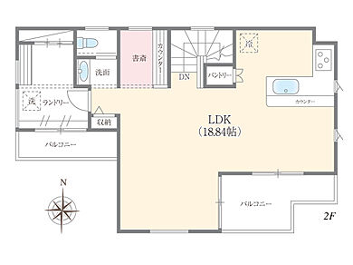 株式会社エドケンハウスの施工事例「家族が自然と集まるキッチンが主役の家」の2階間取り図の画像2