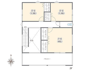 株式会社エドケンハウスの施工事例「ブルーとホワイトを基調とした清涼感あふれるかわいいインテリアの家」の2階間取り図の画像2