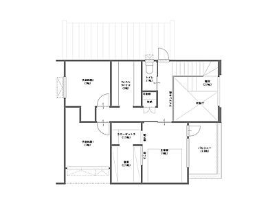 株式会社ウッディークラフト 中標津店の施工事例「北見市 モデルハウス 「インナーテラスのあるお家」」の2階間取り図の画像2