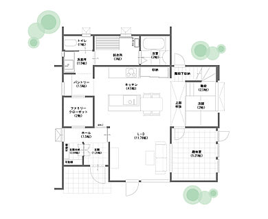 株式会社ウッディークラフト 北見の施工事例「北見市 モデルハウス 「インナーテラスのあるお家」」の1階間取り図の画像1