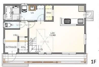 OZ's株式会社の施工事例「cafe' CALIFORNIA カフェ×カリフォルニアスタイル」の1階間取り図の画像1
