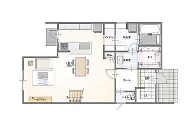 株式会社 前昌建設の施工事例「毎日を快適にするアイデアを盛り込んだ家事ラクハウス」の1階間取り図の画像1