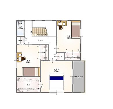 株式会社 前昌建設の施工事例「住むほど馴染み、愛着が増す、ヴィンテージ感のある素材で構成したモダンな家」の2階間取り図の画像2