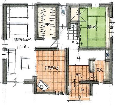 株式会社ウッドコンストラクションの施工事例「【自然素材×2階リビング】自然素材にこだわった木の優しさあふれる住まい」の1階間取り図の画像1