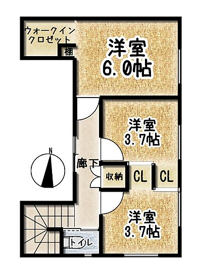 キャンディハウスの施工事例「限られたスペースを最大限生かしたコンパクトハウス」の2階間取り図の画像2