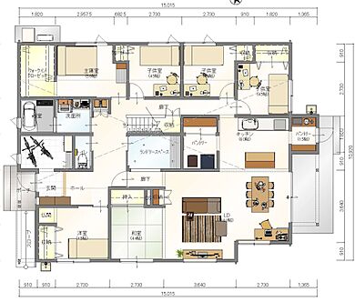 株式会社ホームズの施工事例「勾配天井が素敵な平屋ウッドスタイルのY様邸」の1階間取り図の画像2