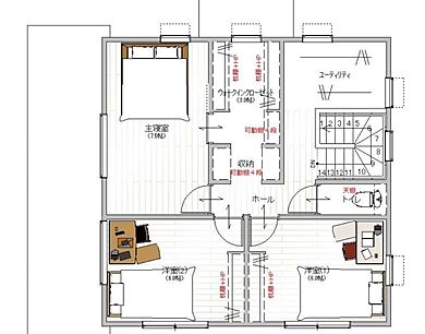 ヤマダコーポレーション株式会社 住宅事業部 ジャスミーハウスの施工事例「新潟県 妙高市 収納充実のWHITEハウス」の2階間取り図の画像2