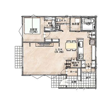 株式会社ジュン・ホームの施工事例「四季を楽しむ家」の1階間取り図の画像1