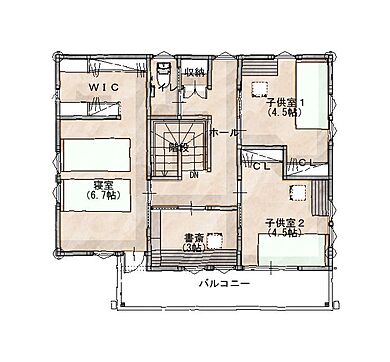 株式会社ジュン・ホームの施工事例「ゆとりある暮らしを叶える家」の2階間取り図の画像2