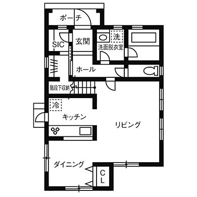 株式会社ノーザンハウスの施工事例「家族の一体感を大切にしたコミュニケーション設計の住まい」の1階間取り図の画像1