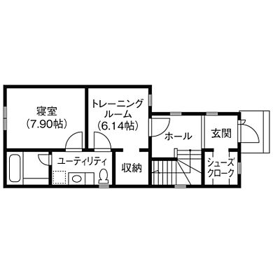 株式会社ノーザンハウスの施工事例「オーダーキッチンやトレーニングルーム、ホームシアターで家時間を快適に」の1階間取り図の画像1