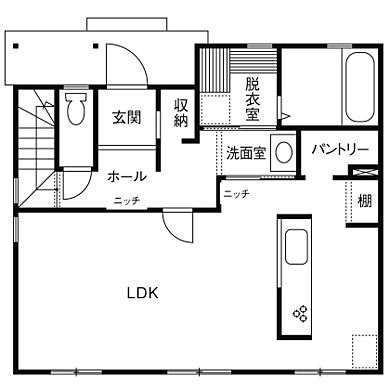 株式会社ノーザンハウスの施工事例「「好き」をぎゅっと詰めこんだ輸入住宅で充実した家時間を」の1階間取り図の画像1