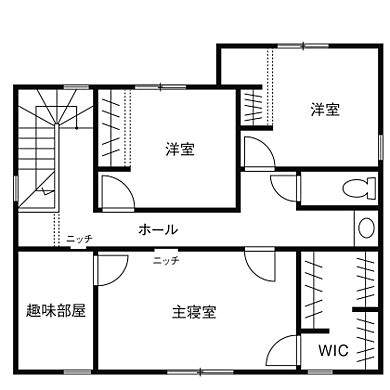 株式会社ノーザンハウスの施工事例「「好き」をぎゅっと詰めこんだ輸入住宅で充実した家時間を」の2階間取り図の画像2
