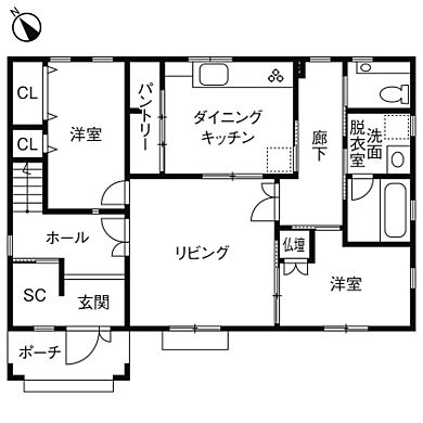 株式会社ノーザンハウスの施工事例「幼い頃の憧れを形に。総レンガ仕上げの気品あふれる佇まい」の1階間取り図の画像1