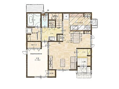 アイフルホーム仙台東店の施工事例「落ち着きと上質感が包む、くつろぎの住まい(S様邸)」の1階間取り図の画像1