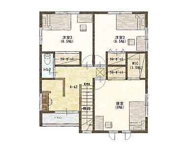 アイフルホーム仙台東店の施工事例「ペンダントライトが彩る、上質キッチンのある暮らし(K様邸)」の2階間取り図の画像2