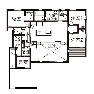 クラシスホーム株式会社 緑店(本店)の施工事例「【クラシスホーム】贅沢な素材感が暮らしを豊かにする、ヴィラ風平屋建ての住まい」の1階間取り図の画像1