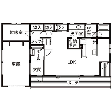 クラシスホーム株式会社 緑店(本店)の施工事例「【クラシスホーム】ミッドセンチュリーインテリアを愛でるアメリカンハウス」の1階間取り図の画像1
