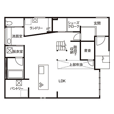 クラシスホーム株式会社 緑店(本店)の施工事例「【クラシスホーム】タテとヨコで繋がる箱の家 | 一宮市 43坪」の1階間取り図の画像1