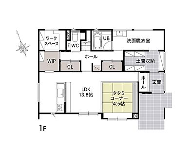 HOLIDAYS【高気密高断熱の家づくり】の施工事例「収納と回遊性にこだわった、無垢の優しいお家」の1階間取り図の画像1
