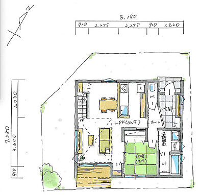 シンプルハウス 東近江オープンスタジオの施工事例「風景を取り込むシカクの家」の1階間取り図の画像1