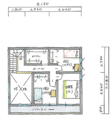 シンプルハウス 東近江オープンスタジオの施工事例「風景を取り込むシカクの家」の2階間取り図の画像2
