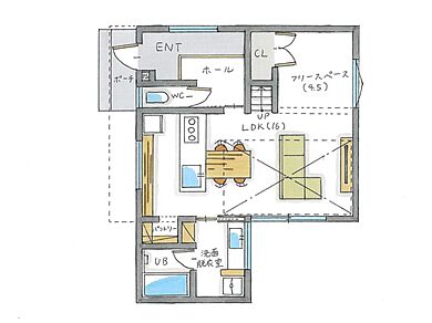 シンプルハウス 栗東オープンスタジオの施工事例「シンプルが似合う片流れの家」の1階間取り図の画像1
