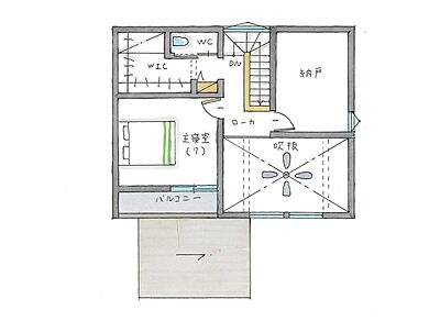 シンプルハウス 栗東オープンスタジオの施工事例「シンプルが似合う片流れの家」の2階間取り図の画像2