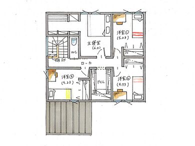 シンプルハウス 東近江オープンスタジオの施工事例「ゆとりと統一を楽しむ5LDKの家」の2階間取り図の画像2