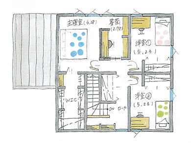 シンプルハウス 栗東オープンスタジオの施工事例「インテリアを楽しむ ゆとりのある住まい」の2階間取り図の画像2