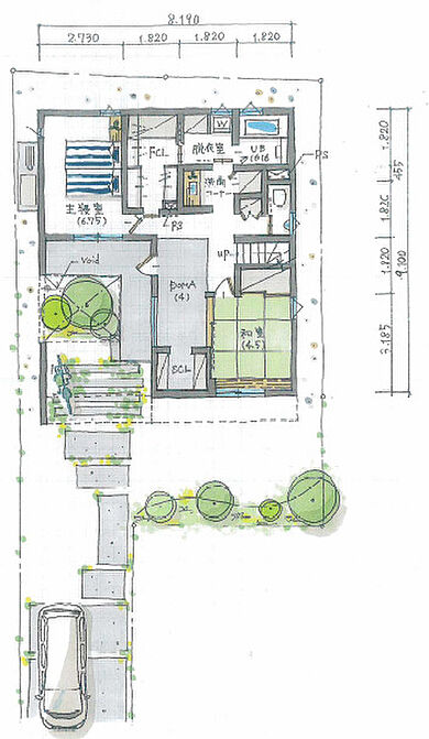 ルポハウス一級建築士事務所 彦根オープンスタジオの施工事例「3つの庭を楽しむ家」の1階間取り図の画像1